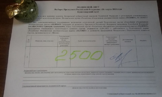 2500 подписей собрали за выдвижение Григория Явлинского на Кубани