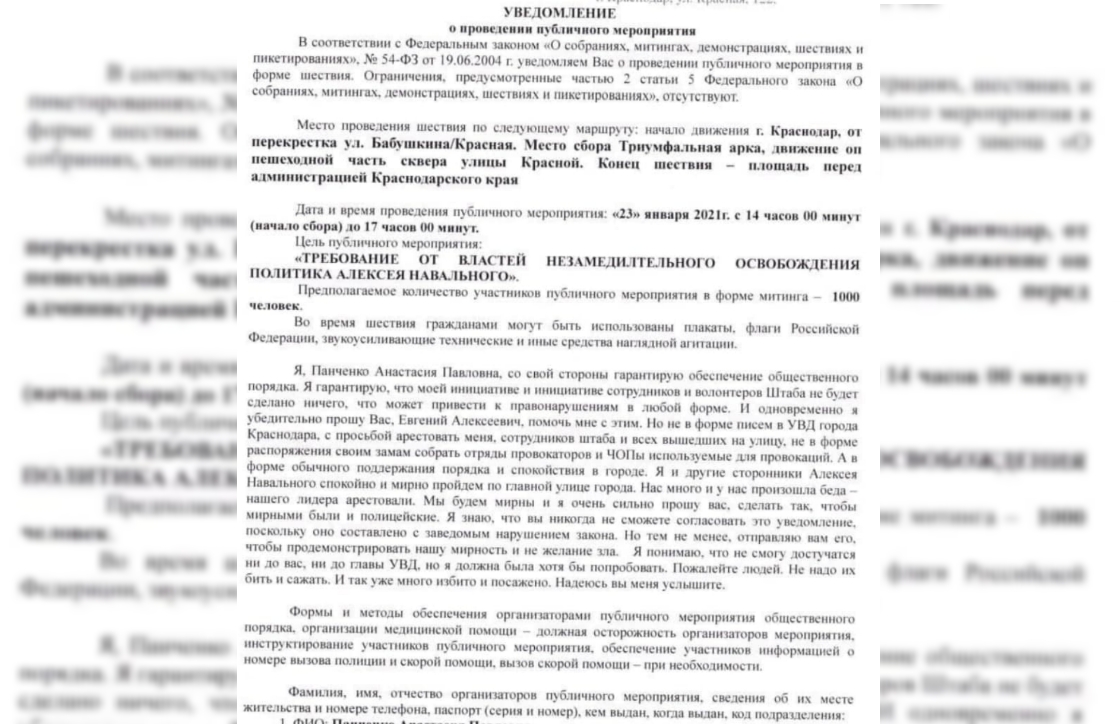 В сети опубликован текст уведомления о проведении отменившегося шествия сторонников Навального