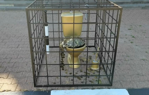Активист подарил ГИБДД Ставропольского края золотой унитаз в клетке. Фото