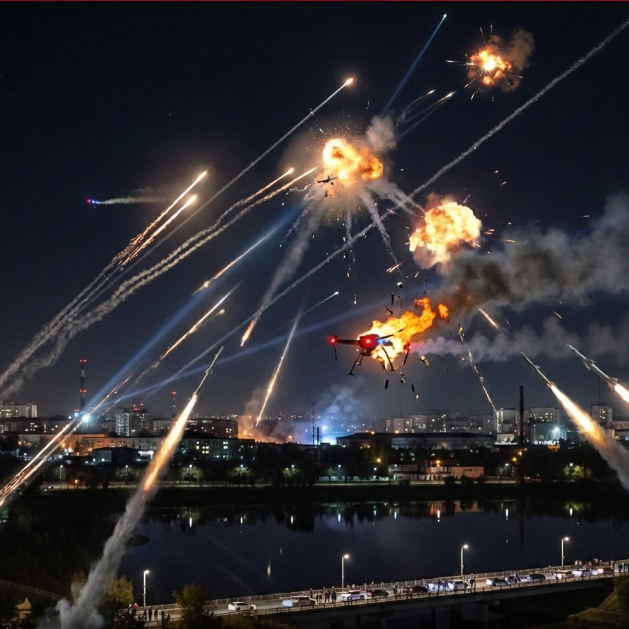 Атака беспилотников на Невинномысск: силы ПВО сбили 19 БПЛА, есть локальные возгорания